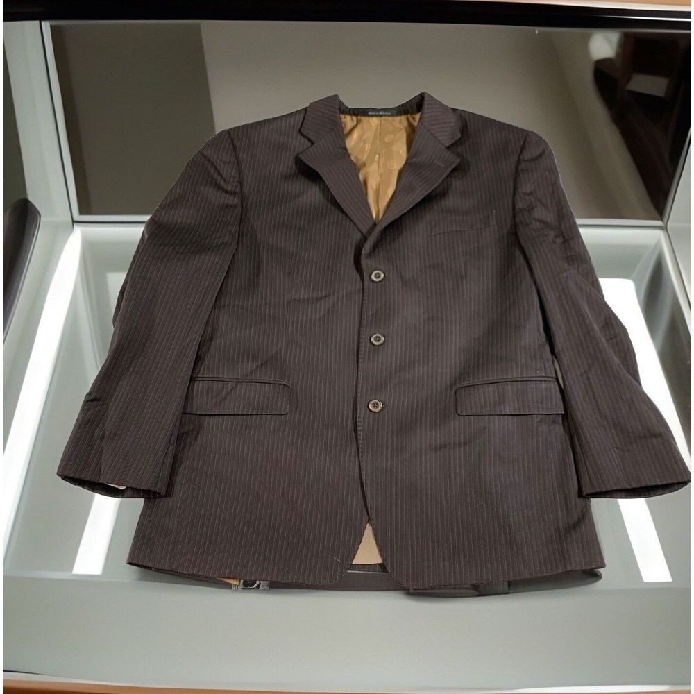 Sean John Black Pinstripe Wool Blend Blazer Double Vented Sport Coat Mens 44R‎